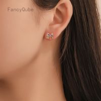 ต่างหูคริสตัลรูปโบว์สีทองตกแต่ง rhinestone stud earrings