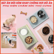 Khay Đựng Thức Ăn Nước Uống Kèm Chén Inox cho Chó Mèo Thú Cưng