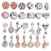 Pink Travel Bag Camper Van Air Balloon Pink Magnolia Flower Charms Silver 925 Fit Pandora Charms Bracelet Jewelry Gift for Women