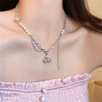 Retro Cute Cherry Girl Pearl Metal Special Lovely New Mosaic Necklace Girl Sweet Ins Design Spice Clavicle Neck Chain Necklace