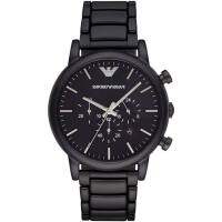 นาฬิกา Emporio Armani Classic Chronograph หน้าปัดสีดำปัดเงาผู้ชายสแตนเลสสตีลสีดำนาฬิกา Jam Tangan Lelaki AR1895