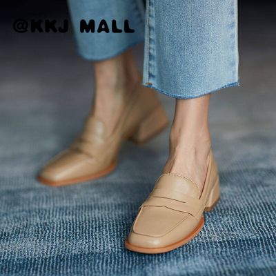 KKJ MALL Womens Shoes Womens 2022 New Spring and Autumn Square Head Fashion Slip-on Loafers Deep-mouthed Middle-heeled Thick-heeled All-match Single Shoes Women