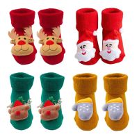 卐☍♠  Baby Winter Deer Christmas Socks Infant Cotton Anti Slip Warmer Sock Shoes Red Santa Claus Stocking Clothes for Toddler Newborn