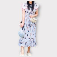 P007-071 PIMNADACLOSET - Cap Sleeve Collar Button Down Tie Waist Pockets Crepe Satin Print Shirt Dress