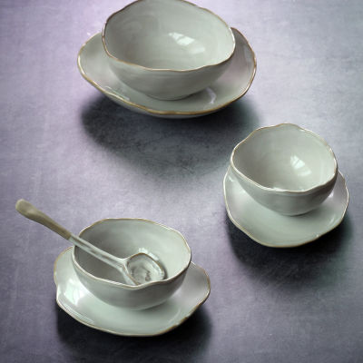 European Style Ceramic Kitchen Tableware Irregular Rice Bowl Creative Dessert Salad Bowl Porcelain Dinner Plate Sauce Dish