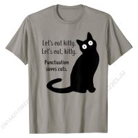 Cat Shirts: Lets Eat Kitty Punctuation Saves Cats Black Cat T-Shirt Cotton Men Top T-shirts Street Tees Wholesale Design