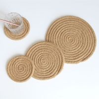 【CW】 Jute Round Placemat Non Dining Table Hand-woven Insulation Disc Bowl Pot Holder Drink Cup Coasters