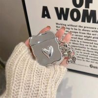 Luxury Electroplated Silver Heart Earphone Box for Apple Airpods Pro 2 Case for AirPods 1 2 3 Cover Simple Love Keychain