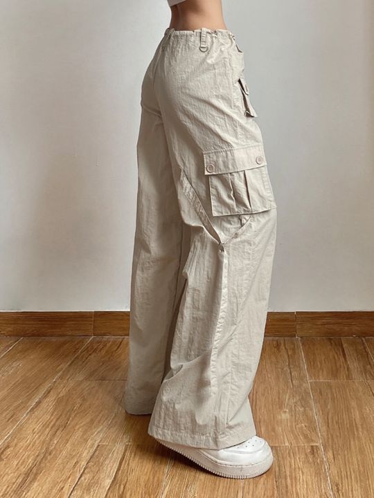 weekeep-กางเกงคาร์โก้ผู้หญิง-กางเกงลำลองทรงแบ็กกี้ทรงแบ็กกี้ผ้าปะติดกระเป๋าสีกากีอ่อนสำหรับใส่วิ่งจ๊อกกิ้ง