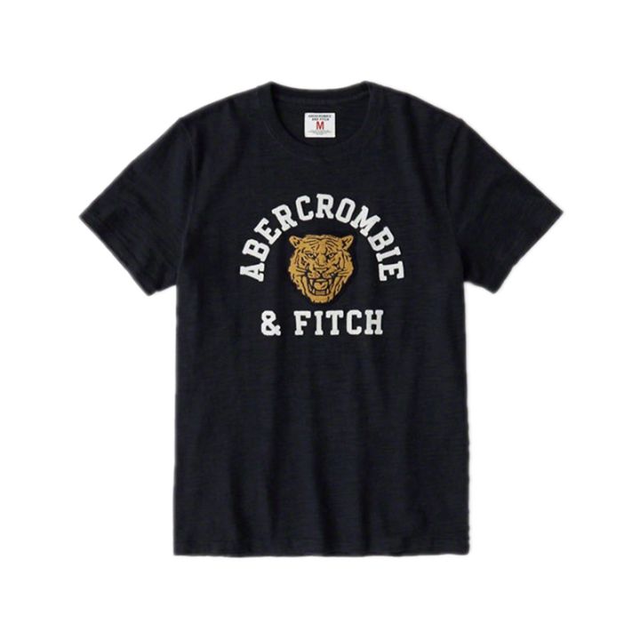 abercrombie-fitch-เสื้อยืดผ้าฝ้ายพิมพ์โลโก้ของผู้ชายแขนสั้นแบบหลวม