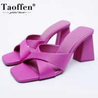 Taoffen ขนาด35-42ใหม่ผู้หญิงรองเท้าส้นสูงตารางนิ้วเท้าส้นหนาฤดูร้อนผู้หญิงรองเท้าแฟชั่น Peaty คลับสุภาพสตรีรองเท้า