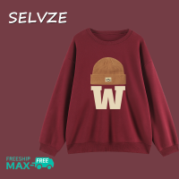 SELVZE เสื้อฮู้ดแฟชั่นสำหรับผู้หญิง,เสื้อมีฮู้ดคอกลมแขนยาวทรงหลวม