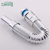 LeKing 37-77cm Kitchen Sewer Pipe Flexible Bathroom Sink Drains Downcomer Wash Basin Electroplated Plumbing Hose Pipe Tube Traps Drains