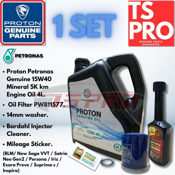 [SET] Proton Petronas Genuine 15W40 Mineral 5K km Engine Oil 4L + Oil
