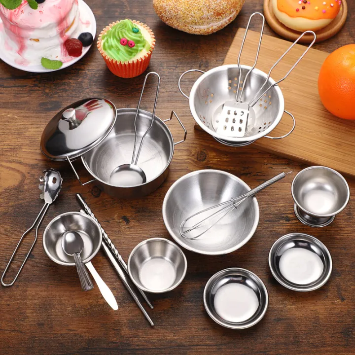 16PCS Children's Kitchen Toy Set Stainless Steel Kitchen Pots and