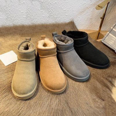 oeny Real Sheepskin Wool Low-cut รองเท้าขนสัตว์ที่อบอุ่นรองเท้าบูทหิมะผู้ชายและผู้หญิงแพลตฟอร์มรองเท้าบูทฤดูหนาวรองเท้าบูทสั้นขนสัตว์สําหรับผู้หญิง☆