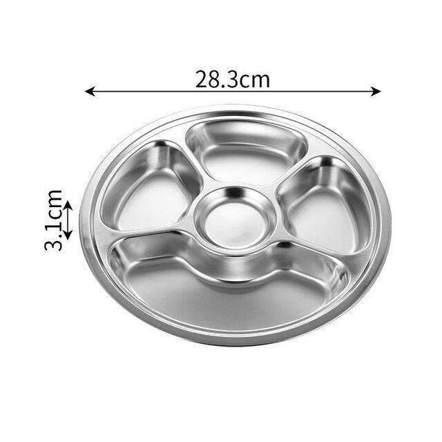 Stainless Steel Round Serving Tray Divided Dinner Plates for Food Home Dinnerware Canteen Lunch