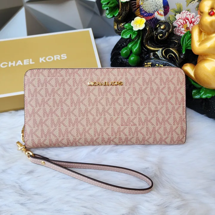 Michael Kors Jet Set Travel Large Continental Zip Wallet in Ballet Logo  Printed Canvas with Leather Trim - Women's Wallet with Wristlet Strap |  Lazada PH