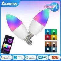 Aubess E14 WiFi Smart Light Bulb AC90-250V RGBCW Dimmable LED Light Bulb Voice Control For Alexa Google Home Yandex Alice