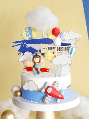 Cartoon Cloud Fighter Windmill Pilot Girl Boy Happy Birthday Cake Topper for Baking Suplies Party Decoration Kid Sweet Gifts