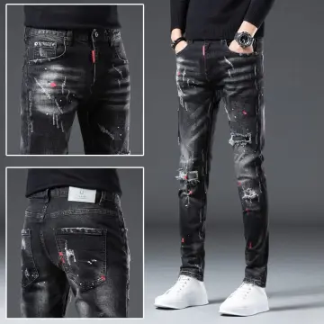 New trendy brand ripped jeans men's ins straight irregular wide-leg beggar  pants