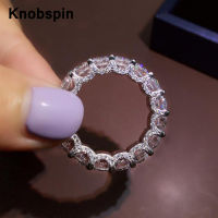 Knobspin 100 925 Sterling Sparkling Silver 18K Plated High Carbon Diamond Full Rings For Women Engagement Party Fine Jewelry