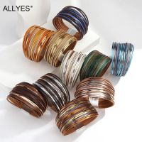 ALLYES แมงกานีสสปริง Boho แบบหลายชั้นสายข้อมือหนังสำหรับแฟชั่นสำหรับผู้หญิงหลากสีกำไลข้อมือเครื่องประดับ Unisex ง่าย