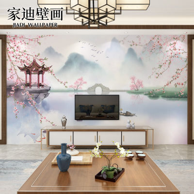 （HOT) ใหม่จีนหมึกภูมิทัศน์ทีวีพื้นหลังวอลล์เปเปอร์ห้องนั่งเล่นห้องนอนห้องน้ำชาภาพจิตรกรรมฝาผนัง Guzheng วอลเปเปอร์ผนังผ้าปูผนัง