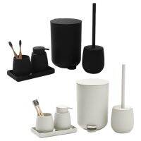 Bathroom Set Small Trash Can, Toothbrush Holder, Soap Dispenser, Dressing Table, Toilet Brush and Holder