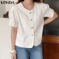 (จัดส่งฟรี)Fancystyle VONDA เสื้อผู้หญิงแขนพองเสื้อยืดคอกลมลำลองใส่ได้ทุกวัน,เสื้อลำลองแบบหลวมเสื้อแขนสั้น