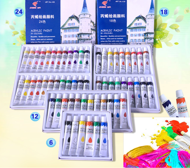 24Colors 12ml Acrylic Paint Set Nail Art Painting Water Resistant Paint ...