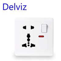 Delviz Wall Power socket panel 13A International standard Universal 5 Hole Switched control LED indicator AC 110 250V86mmx86mm