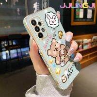 Jlingji ปลอกสำหรับ Samsung A13 A23แวววาว5G เคส F23 M13 F13 5G M23 5G เคสการ์ตูนโดนัทรูปหมีกันกระแทกขอบด้านข้างทรงสี่เหลี่ยมดั้งเดิมเคสลวดลายเคลือบหรูหราฝาครอบหลังเต็มตัวเคสป้องกันกล้อง