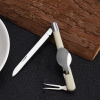 Milky White Folding Portable Stainless Steel Camping Picnic Cutlery Knife Fork Spoon Flatware Tableware Travel Kit Pocket Fork Flatware Sets