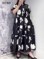 XITAO Dress Contrast Fashion   Casual Short Sleeve Print Loose Dress