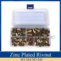 120pcs Zinc Plated Carbon Steel Knurled Nuts Rivnut Flat Head Threaded Rivet Insert Nutsert Cap Rivet Nut