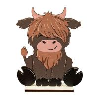 Highland Cow Wood Ornament Plateau Cattle Wooden Desk Table Yak Sitting Posture CuteFor Desk Dining Room Car Bedroom Craft functional