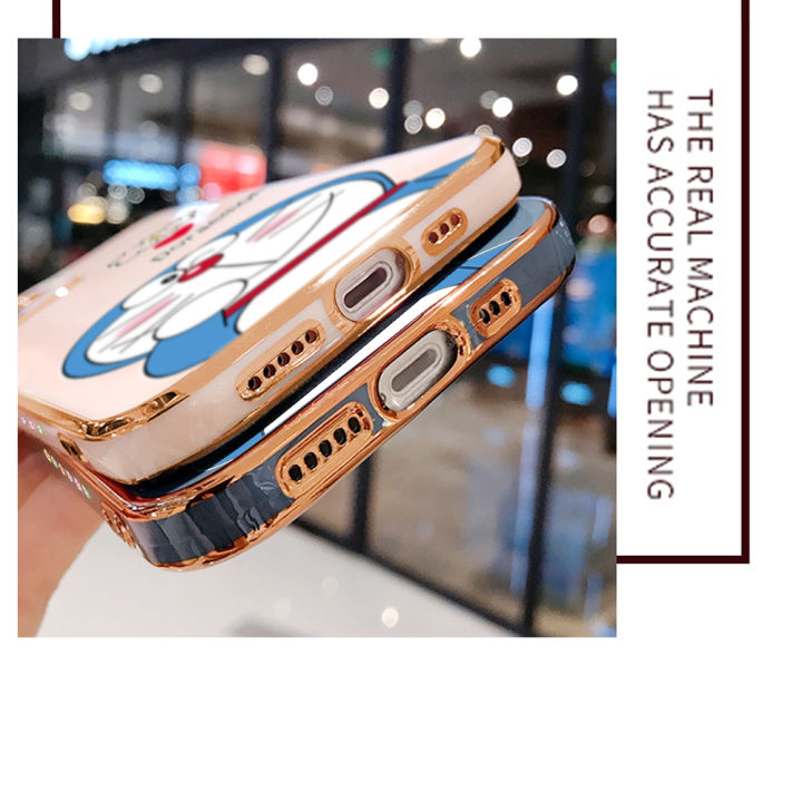 เคสโทรศัพท์สำหรับ-realme-c2-c20-c20a-c3-c55-c35ที่มีสายคล้อง-การ์ตูนโดราเอมอนชุบชุบเคลือบฝาหลังนุ่ม