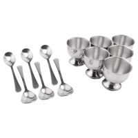 Stainless Steel Egg Cups Set for Hard Soft Boiled Eggs with 6 Egg Cup Holders 6 Egg Spoons Enjoy Egg Cups Breakfast