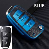 TPU+Leather 3 Buttons Car Key Case Cover For Audi C6 R8 A1 A3 Q3 A4 A5 Q5 A6 A7 S6 B6 B7 B8 8P 8V 8L TT RS Sline Accessories