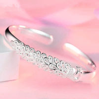 S925 Silver [นกยูงกระจายหางของมัน] กำไลข้อมือแฟชั่นสุภาพสตรี