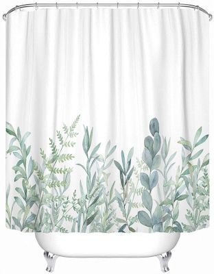 Fabric Shower Curtain Green Eucalyptus Watercolor Floral Pattern Botany Bouquet Branch Waterproof Decorative Bathroom Curtains