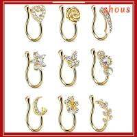 SHOUS 9PCS ดัดให้พอดีสตั๊ดจมูก รูปดอกไม้ คลิปหนีบ ปลายจมูก ห่วง แหวนปาก ของปลอม