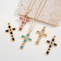 Fashion Jewelry Jesus ss 18k Real Gold Plated Diamond Zircon Cross Necklace Colored Moissanite Cross Pendant Necklace