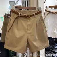 ﹍☄ Thin Khaki Suit Shorts Womens Summer 2023 Korean Style High Waist Slimming Loose Straight Leg Wide Leg Casual Pants