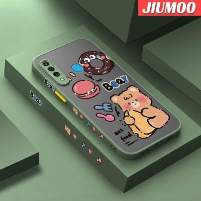 เคส JIUMOO สำหรับ Huawei Nova4 Nova 4E P30 Lite เคสการ์ตูนหมีกินดีไซน์ใหม่ฟรอสต์เคสเคสประกบหลังแบบแข็งนิ่มขอบซิลิโคนกันกระแทกคลุมทั้งหมดเคสป้องกันกล้อง