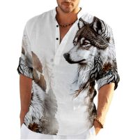 เสื้อแขนยาวผู้ชายสำหรับฤดูร้อนเสื้อ S-4XL พิมพ์ลาย3D รอยสักหมาป่าสุดเท่ห์คาร์ดิแกนกระดุมแถวเดียวเสื้อเชิ้ตผู้ชายฮาวาย