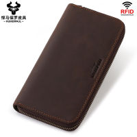 [Free Shipping] ZZOOI Genuine Leather Vintage Mens Wallet Top Layer Crazy Horse Cowhide Mens Long Handbag Popular Zipper Mobile Case