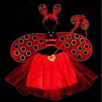 Kids Girls Bee Ladybug Headband Wing Fairy Wands Skirt Set Stage Performance Costume Cosplay Props Party Dress Decor Halloween