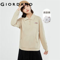 GIORDANO Women Polo Shirts Patch Tag 100% Cotton Polo Shirts Kanga Pocket Long Sleeve Fashion Casual Loose Polo Shirts 05313782